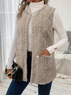 Women's khaki sleeveless textured gilet for autumn and winter layering