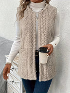 Women's khaki sleeveless textured gilet for autumn and winter layering