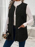Women's black sleeveless textured gilet for autumn and winter layering