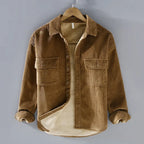 Men's khaki warm ribbed button-up jacket for autumn and winter layering