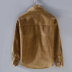 Men's brown warm ribbed button-up jacket for autumn and winter layering