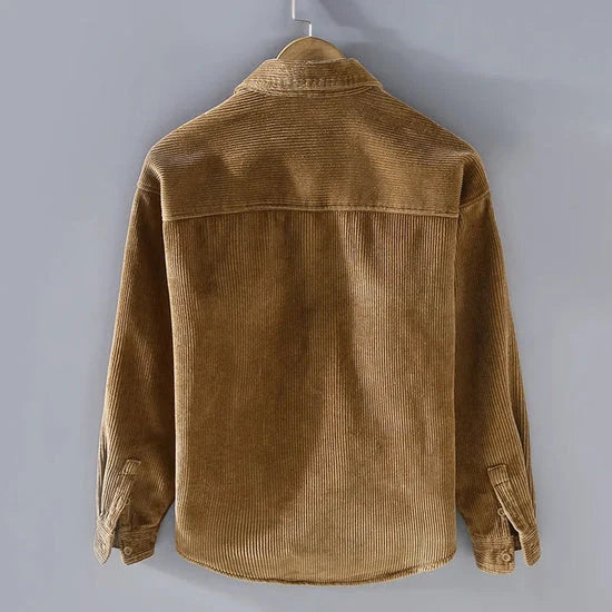 Men's brown warm ribbed button-up jacket for autumn and winter layering