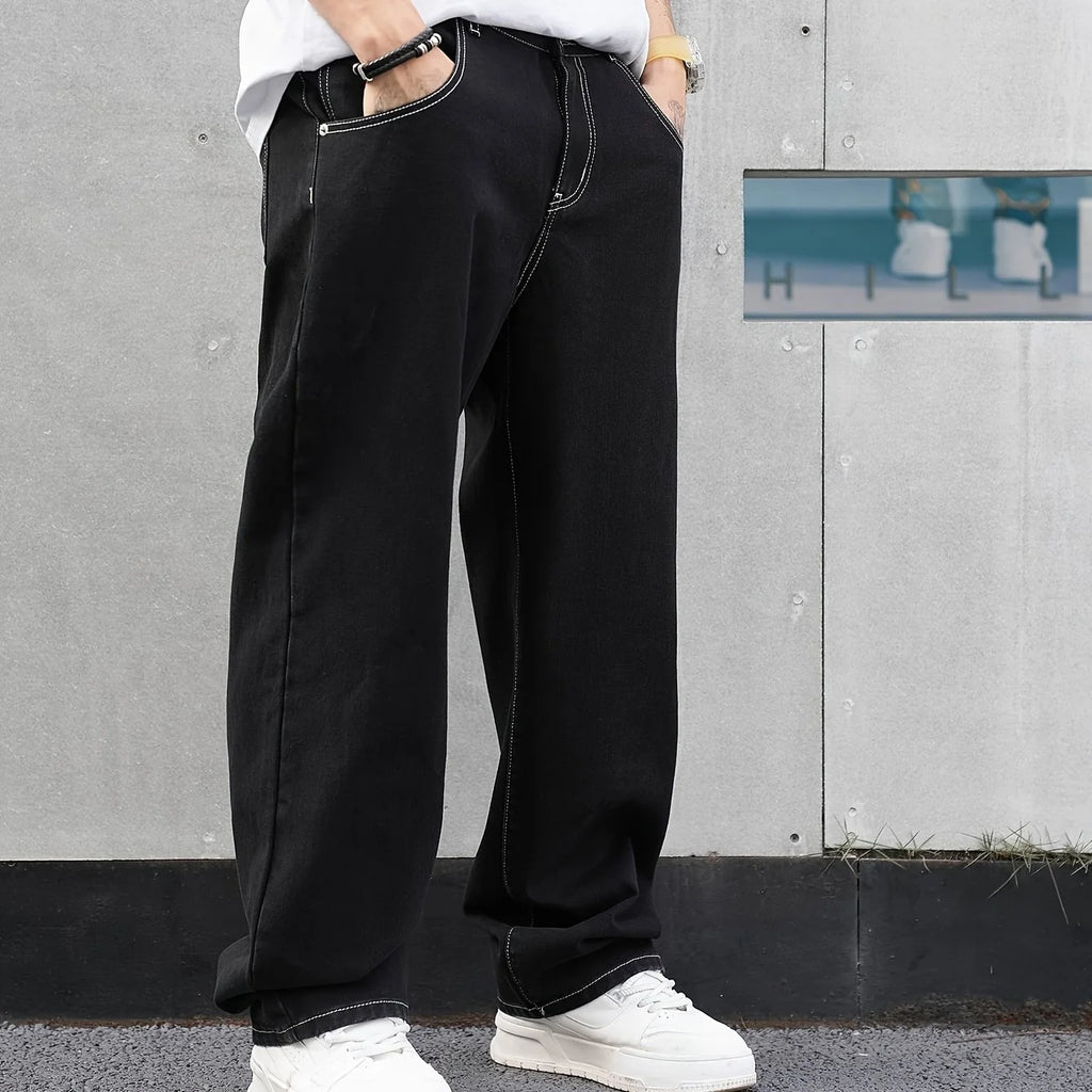Men's black relaxed fit straight trousers