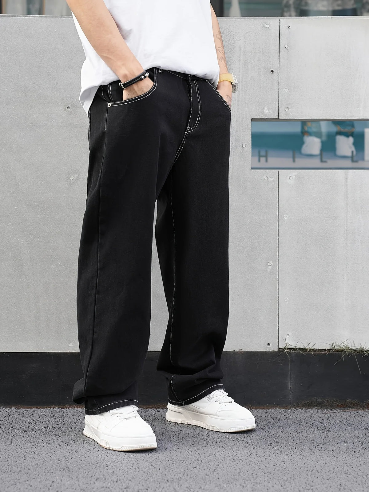 Men's black relaxed fit straight trousers