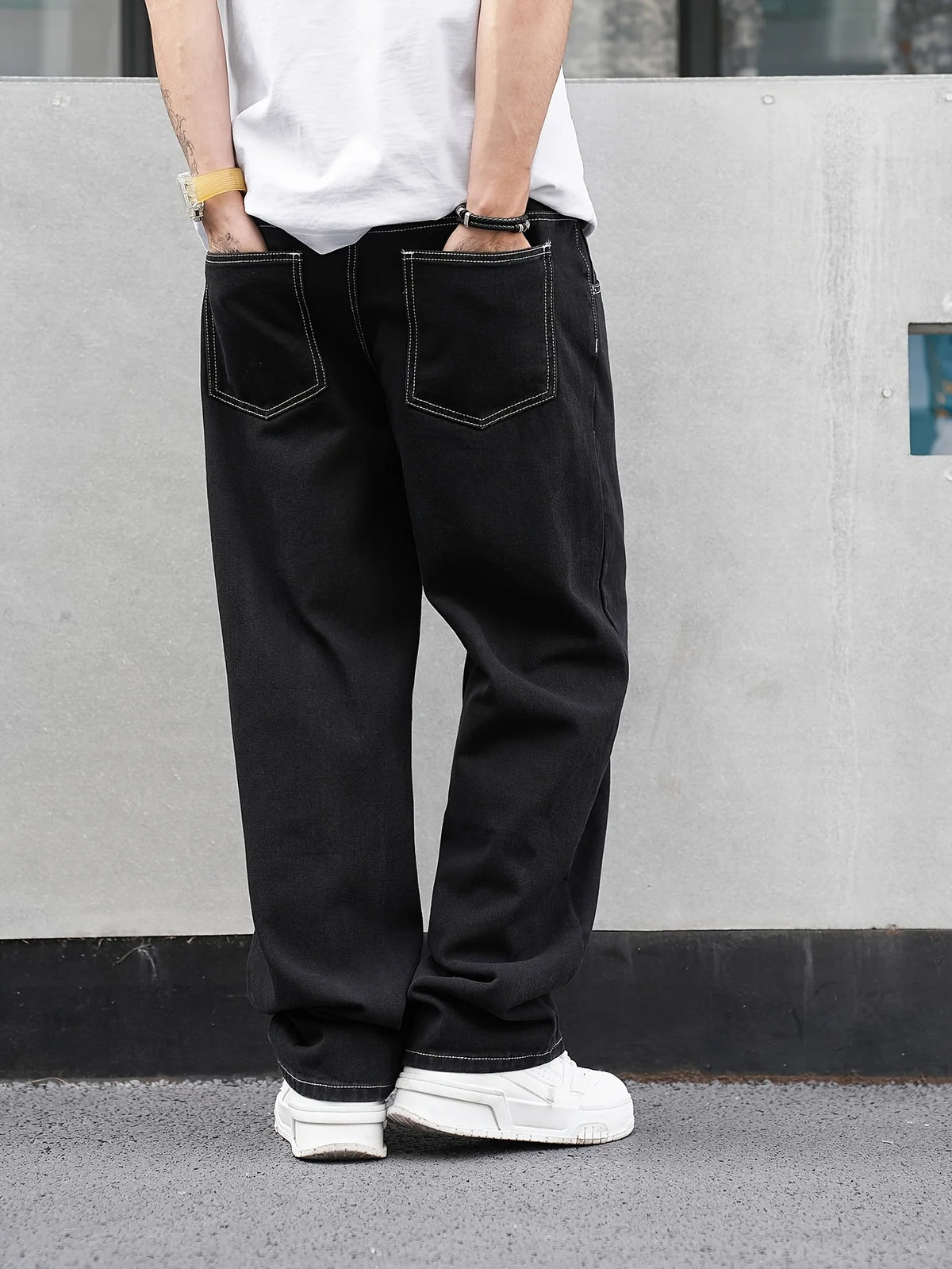 Men's black relaxed fit straight trousers