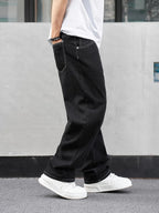 Men's black relaxed fit straight trousers