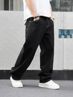 Men's black relaxed fit straight trousers