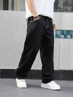 Men's black relaxed fit straight trousers