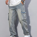Men's sea blue relaxed utility cargo trousers