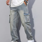 Men's sea blue relaxed utility cargo trousers