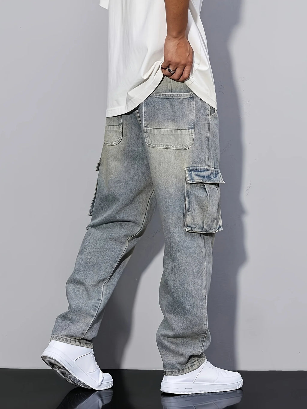 Men's sea blue relaxed utility cargo trousers