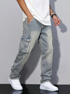 Men's sea blue relaxed utility cargo trousers