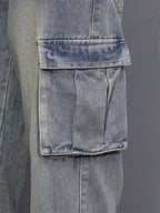 Men's sea blue relaxed utility cargo trousers