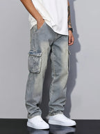 Men's sea blue relaxed utility cargo trousers