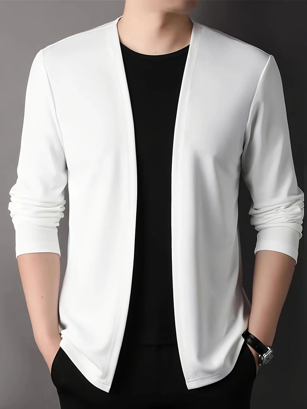 Men's white slim fit knit cardigan for chilly autumn and winter days