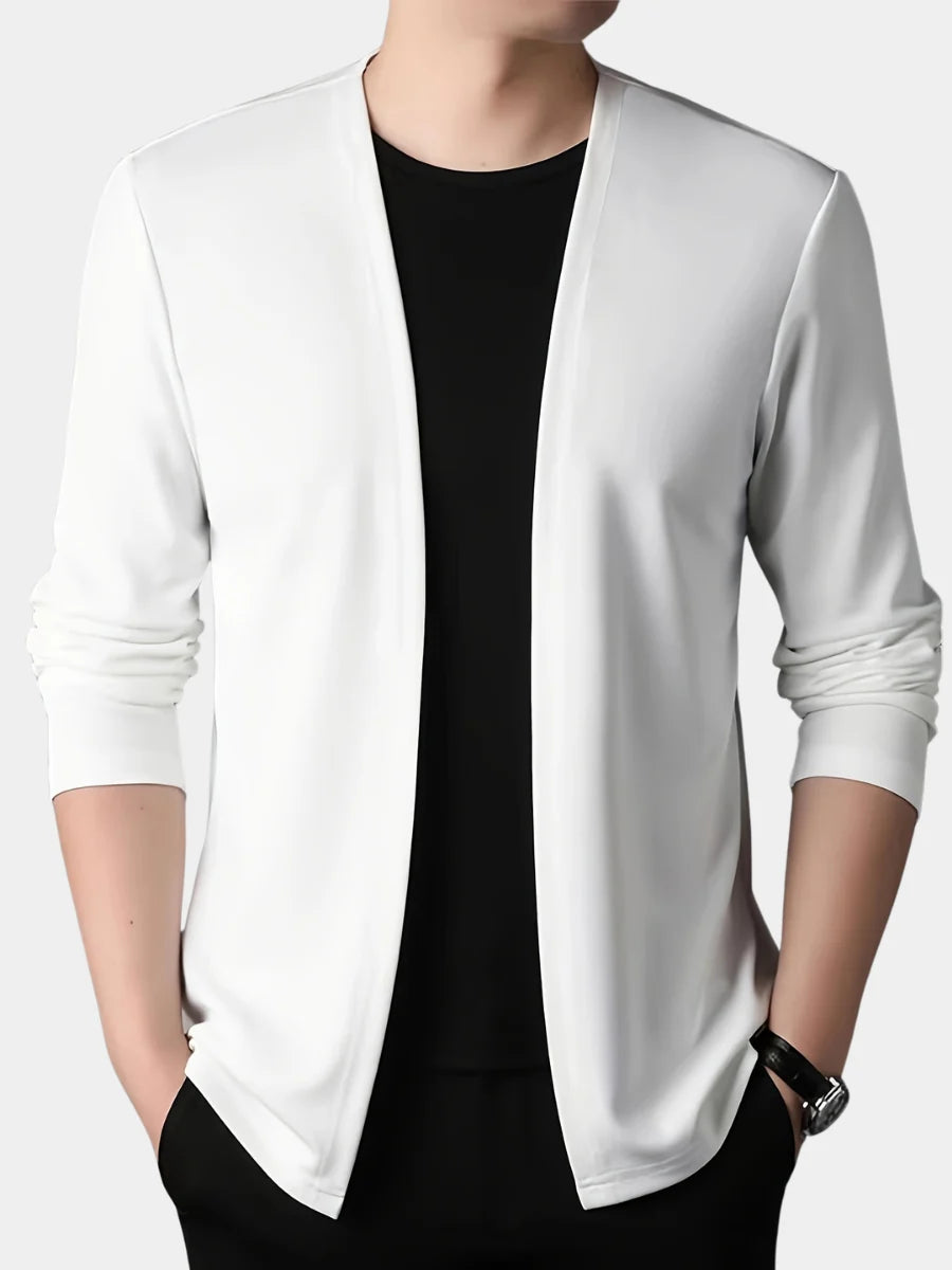 Men's white slim fit knit cardigan for chilly autumn and winter days