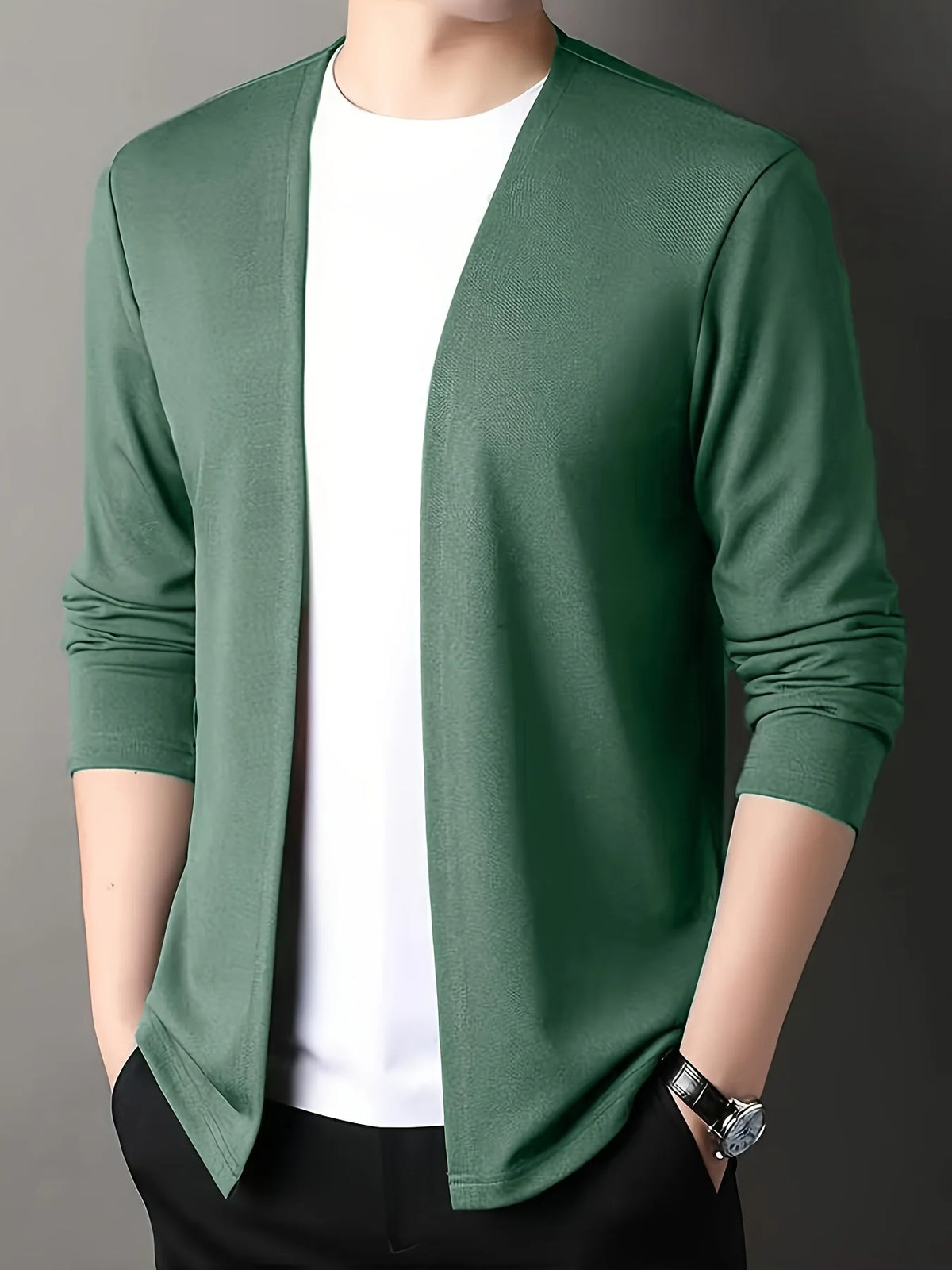 Men's green slim fit knit cardigan for chilly autumn and winter days