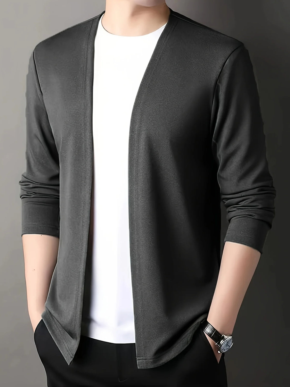 Men's grey slim fit knit cardigan for chilly autumn and winter days