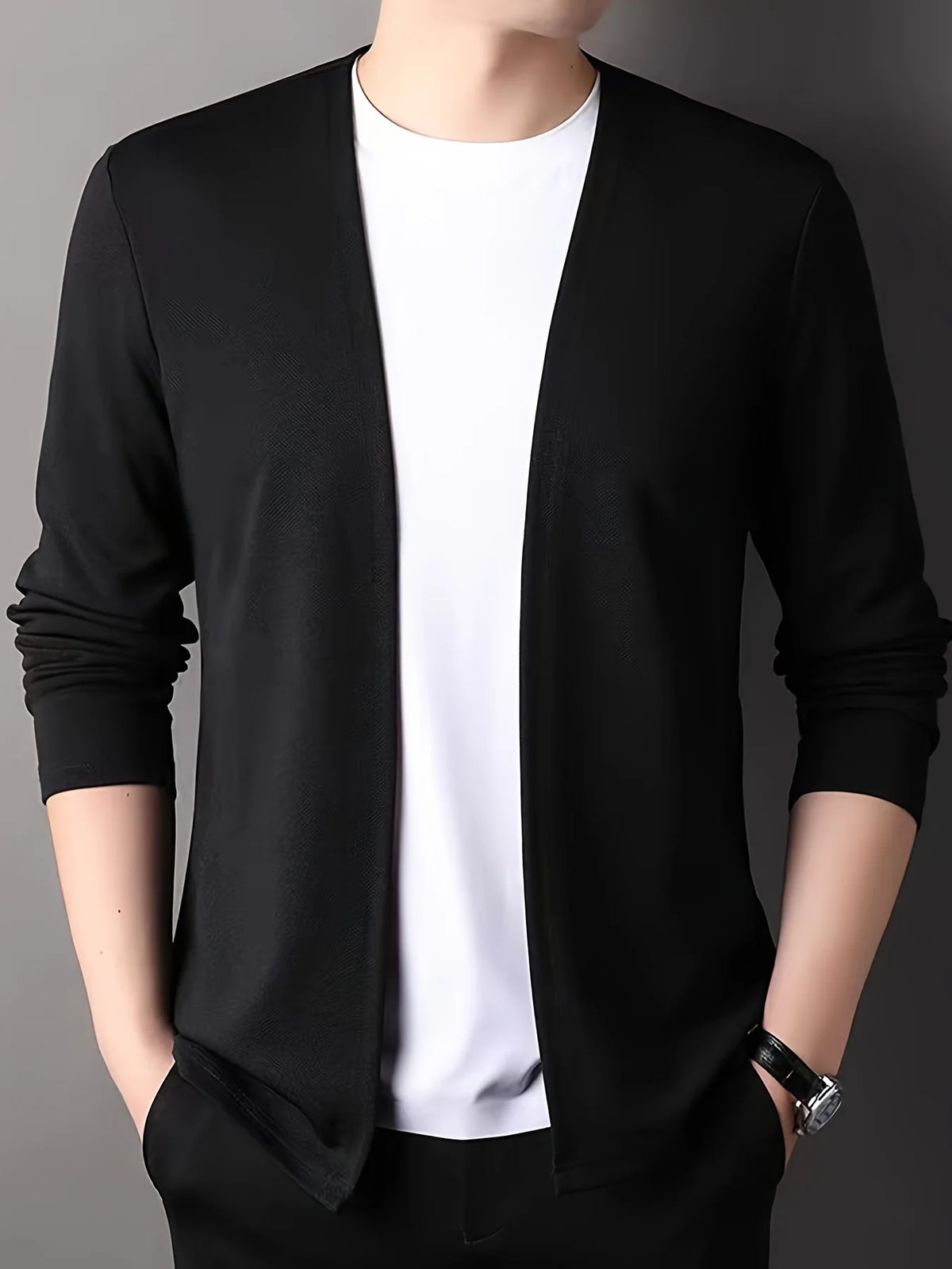 Men's black slim fit knit cardigan for chilly autumn and winter days