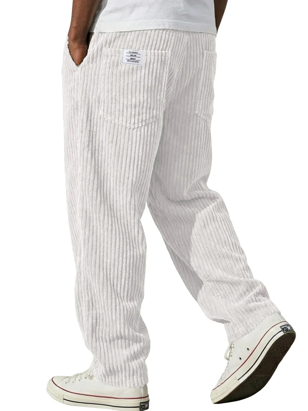 Men's white stretch fit trousers for everyday autumn and winter wear