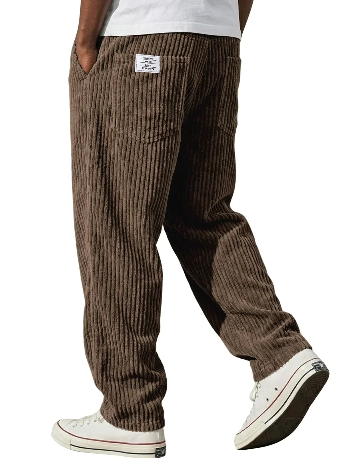 Men's brown stretch fit trousers for everyday autumn and winter wear