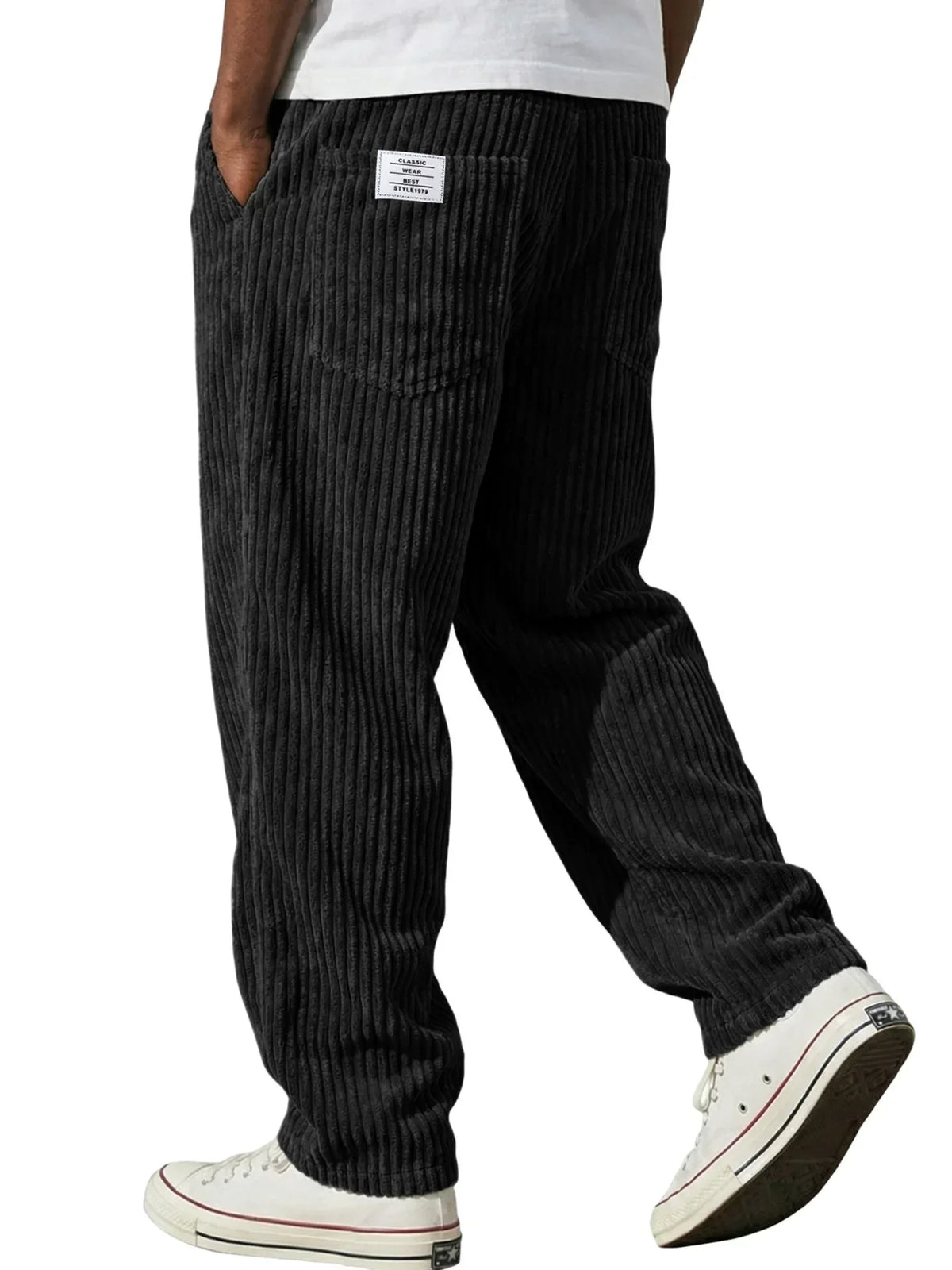 Men's black stretch fit trousers for everyday autumn and winter wear