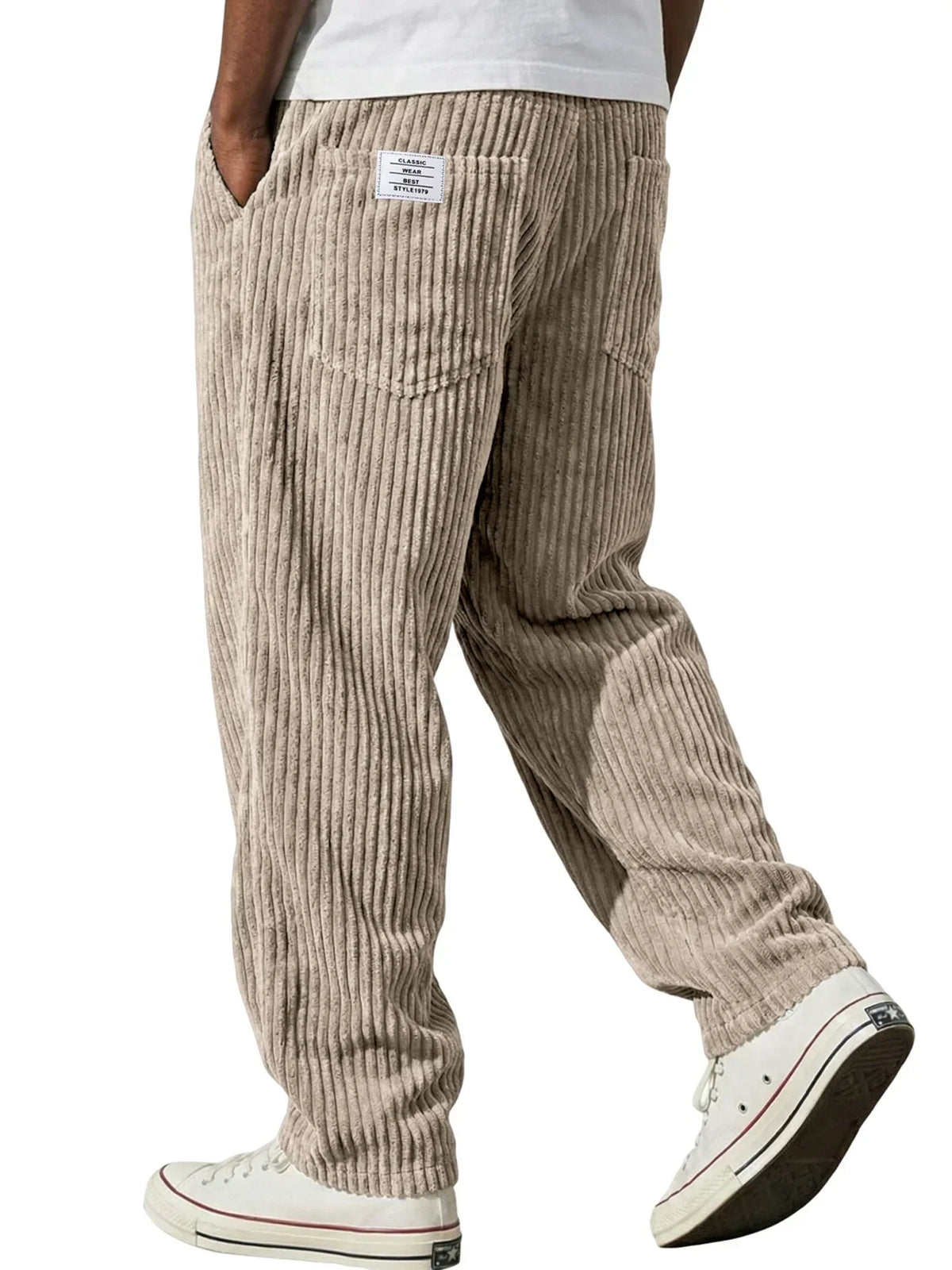 Men's beige stretch fit trousers for everyday autumn and winter wear
