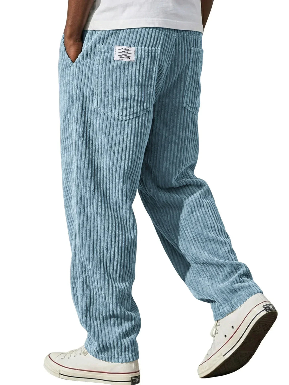 Men's light blue stretch fit trousers for everyday autumn and winter wear