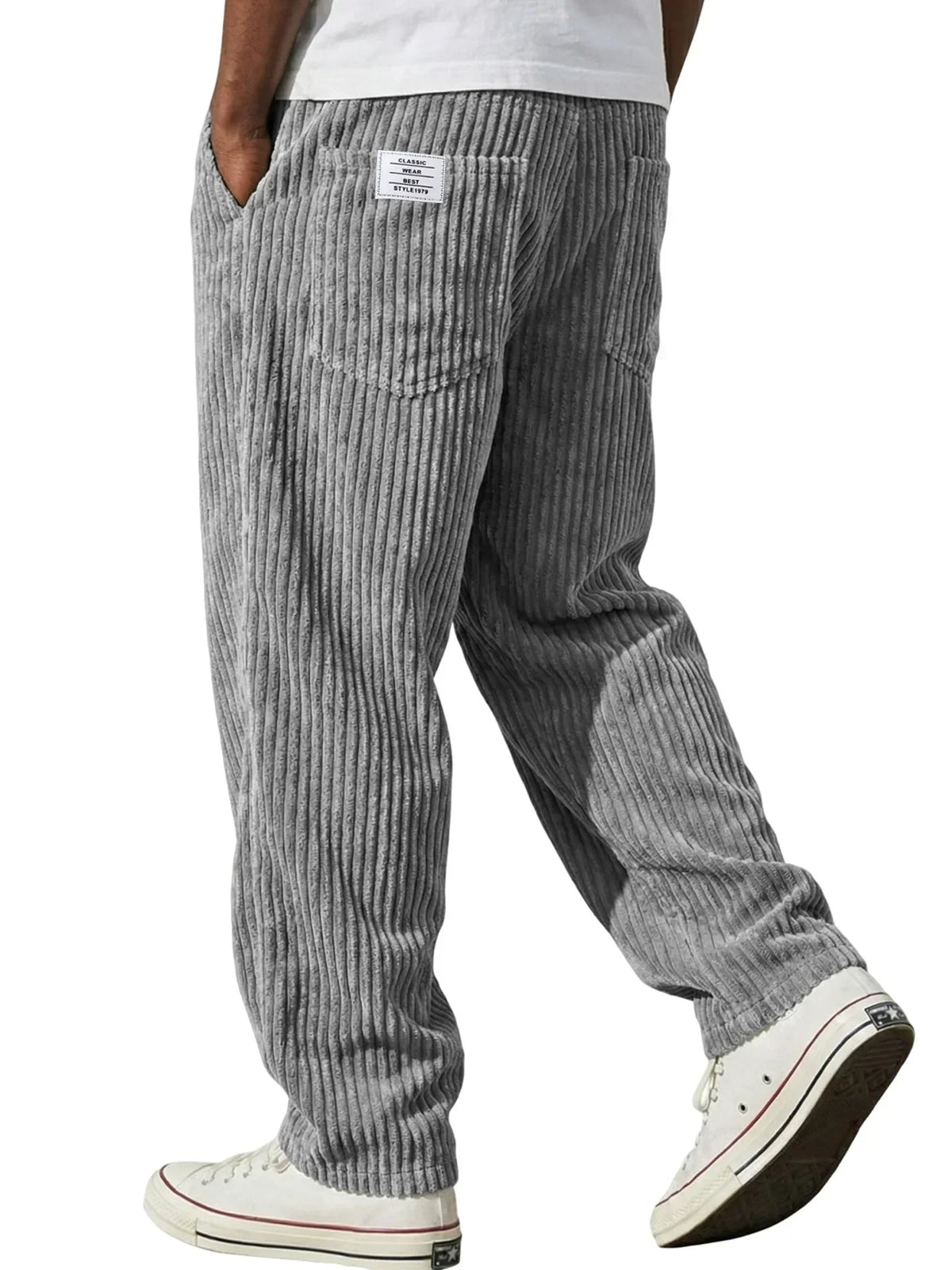 Men's grey stretch fit trousers for everyday autumn and winter wear