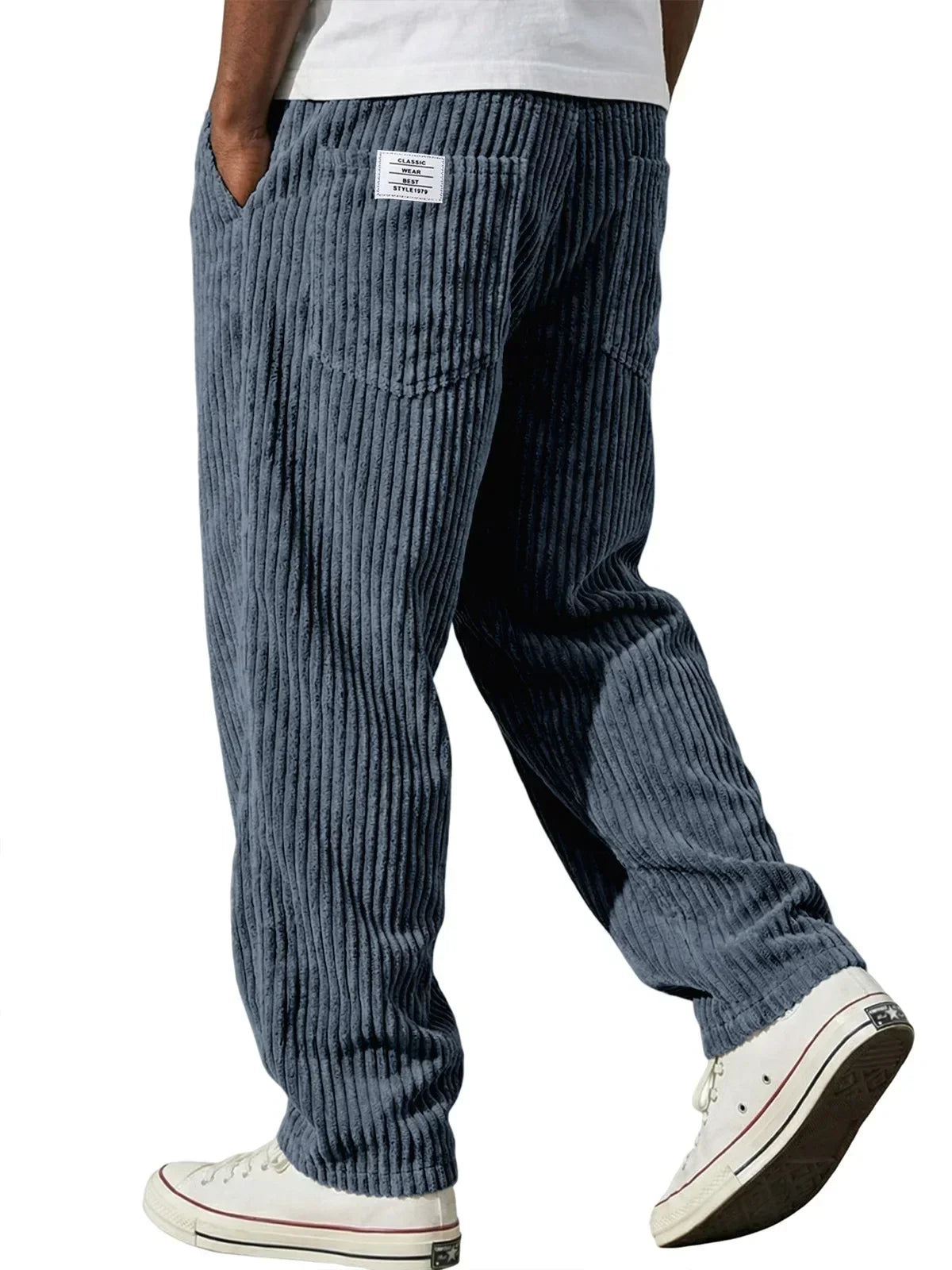 Men's navy blue stretch fit trousers for everyday autumn and winter wear