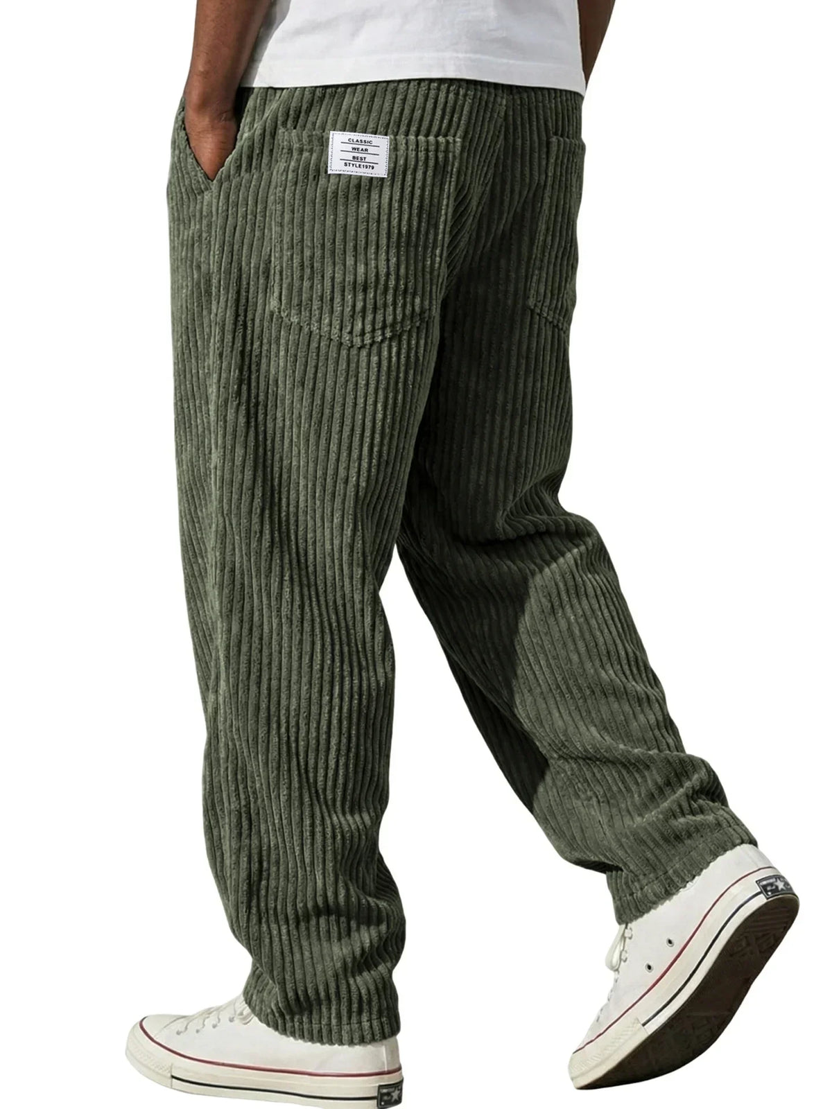 Men's green stretch fit trousers for everyday autumn and winter wear