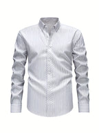 Men's white striped relaxed fit shirt for autumn and winter layering