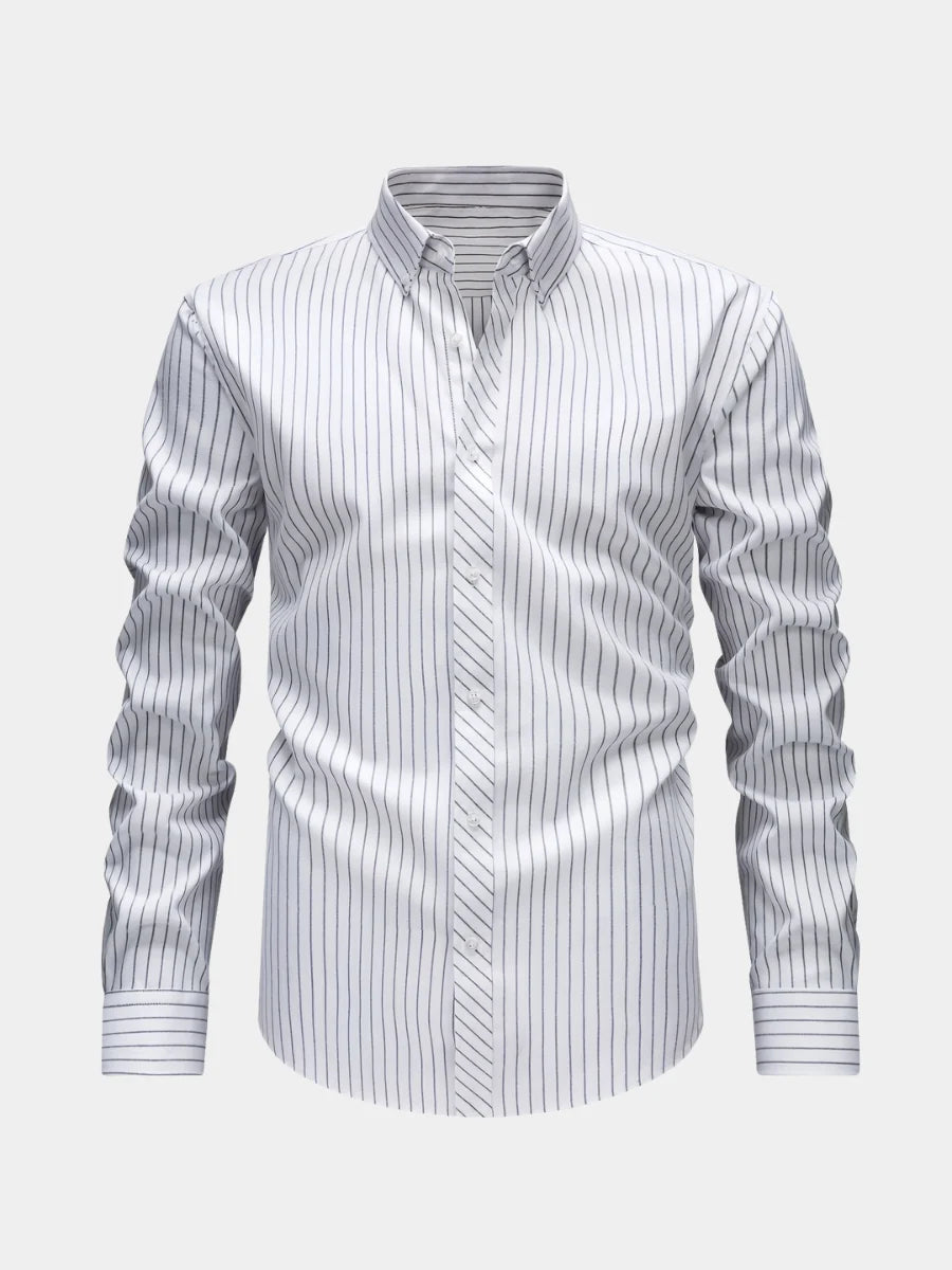 Men's white striped relaxed fit shirt for autumn and winter layering