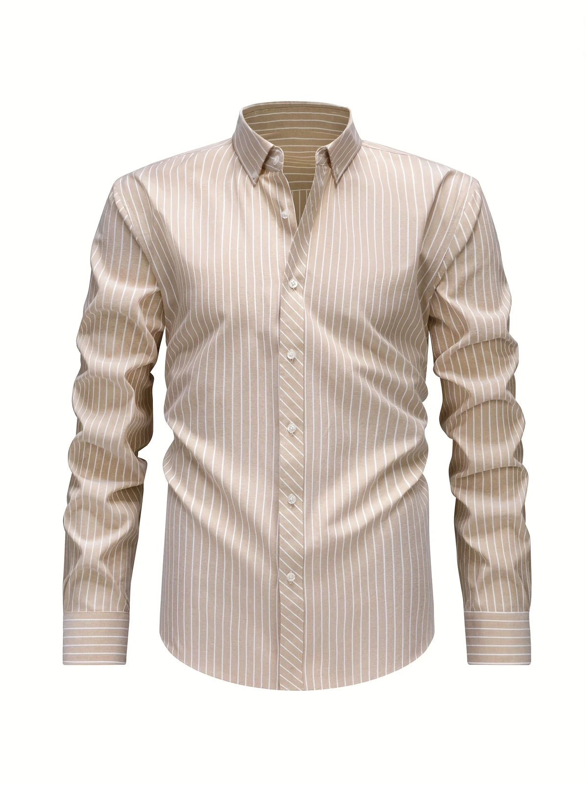 Men's beige striped relaxed fit shirt for autumn and winter layering