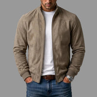 Men's Cropped Suede Bomber Jacket for Winter Layering