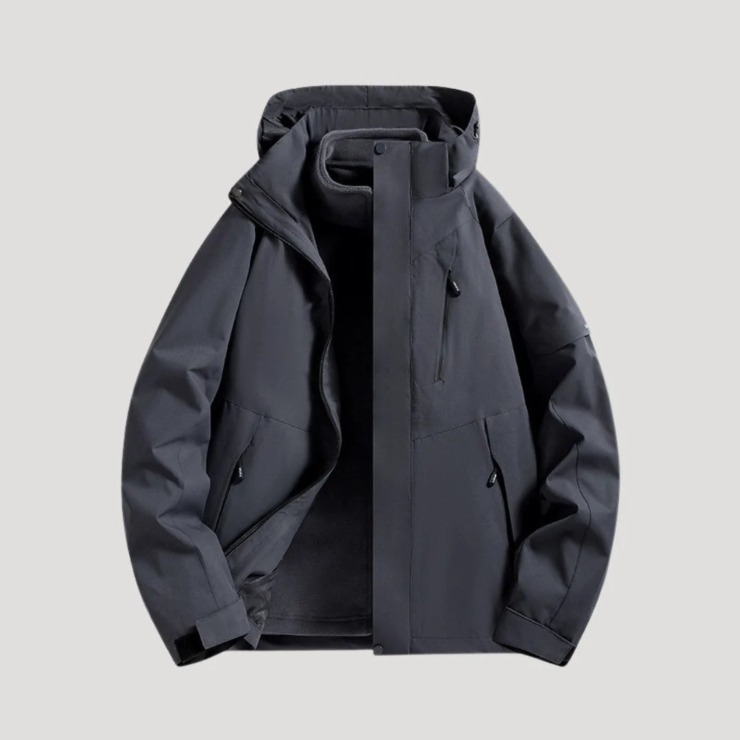 Women's black waterproof hooded outdoor jacket for autumn and winter