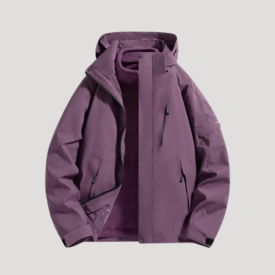 Women's purple waterproof hooded outdoor jacket for autumn and winter