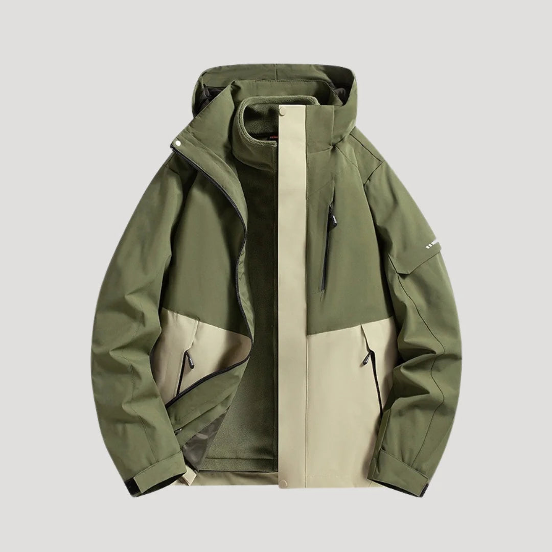 Women's forest green waterproof hooded outdoor jacket for autumn and winter