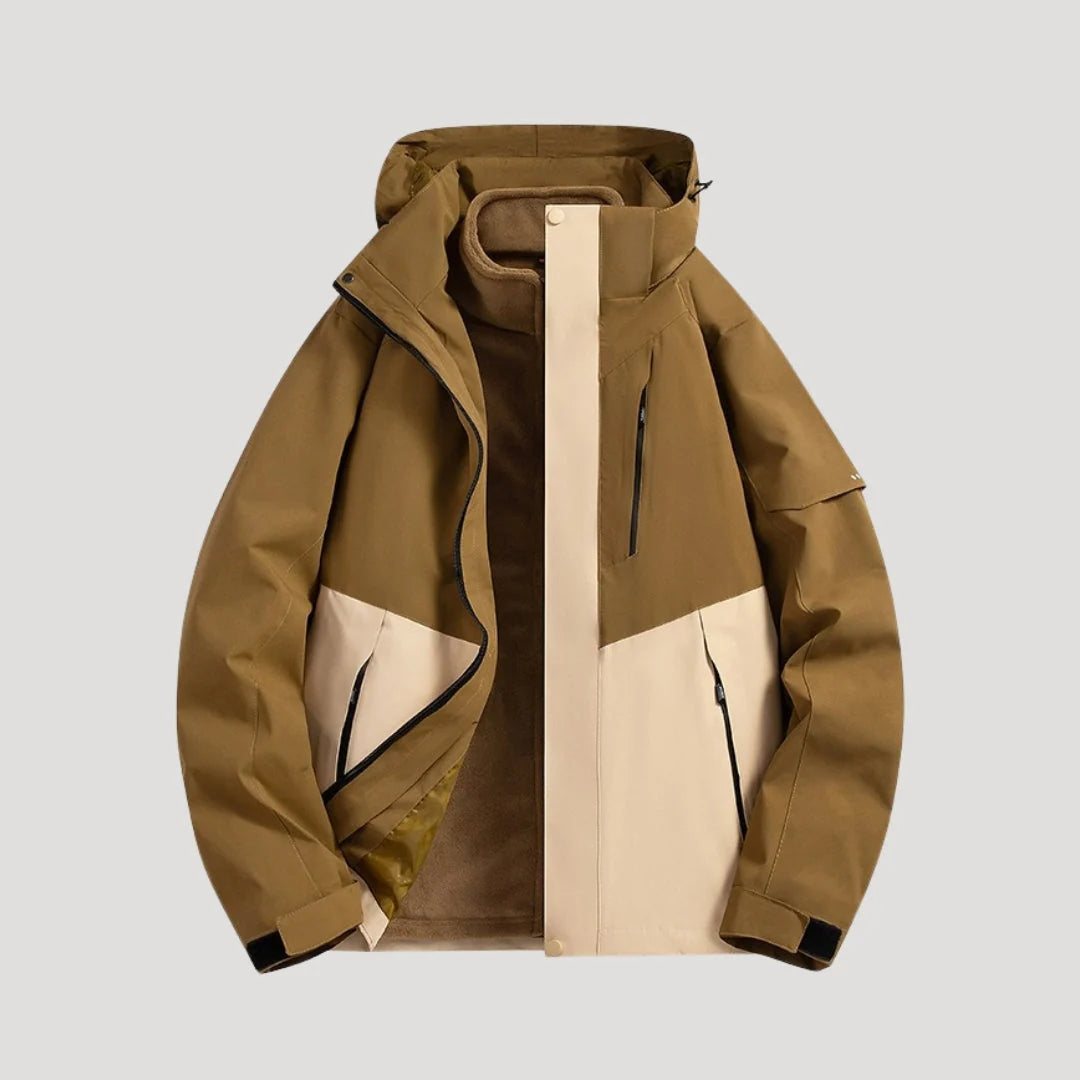 Women's brown waterproof hooded outdoor jacket for autumn and winter