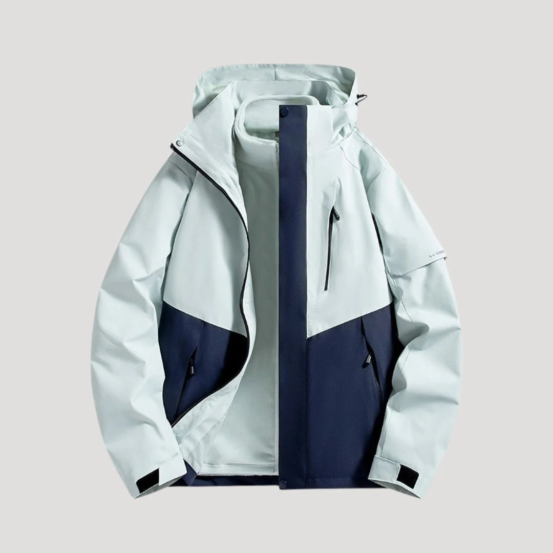 Women's navy waterproof hooded outdoor jacket for autumn and winter
