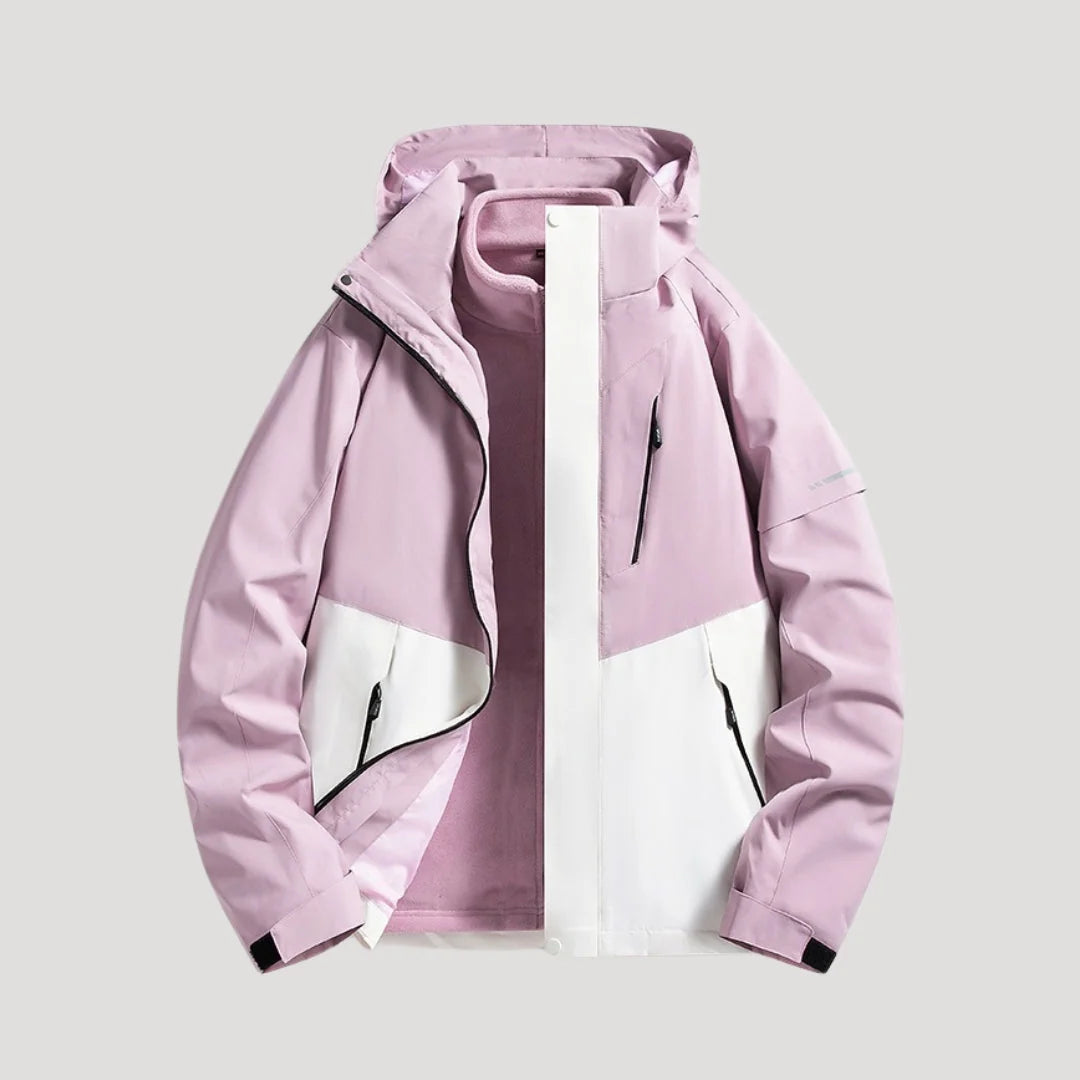 Women's light purple waterproof hooded outdoor jacket for autumn and winter