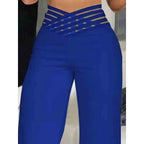 Women's yellow high-waisted wide-leg trousers
