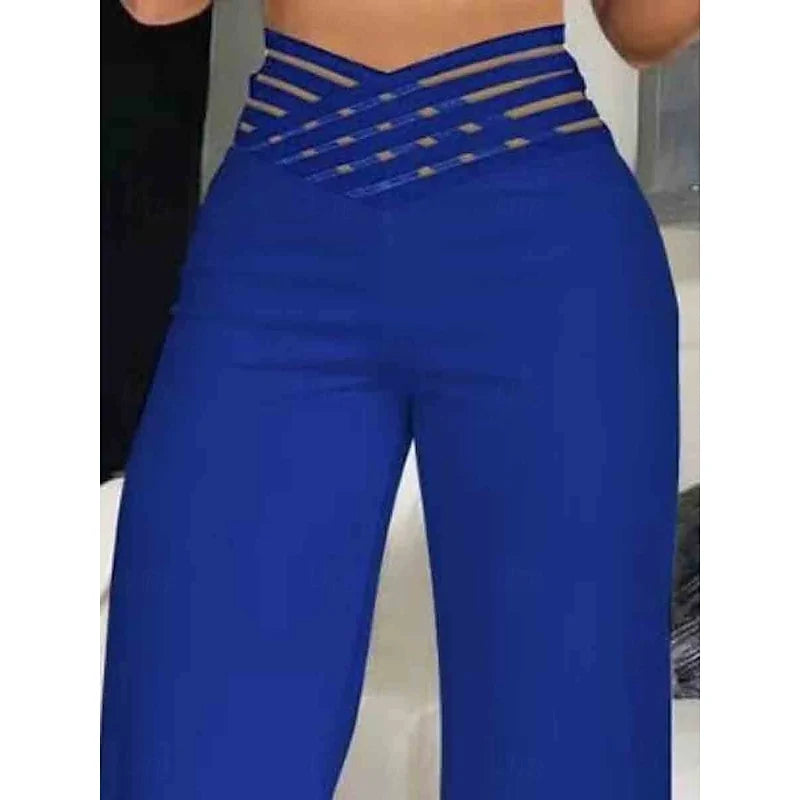 Women's yellow high-waisted wide-leg trousers
