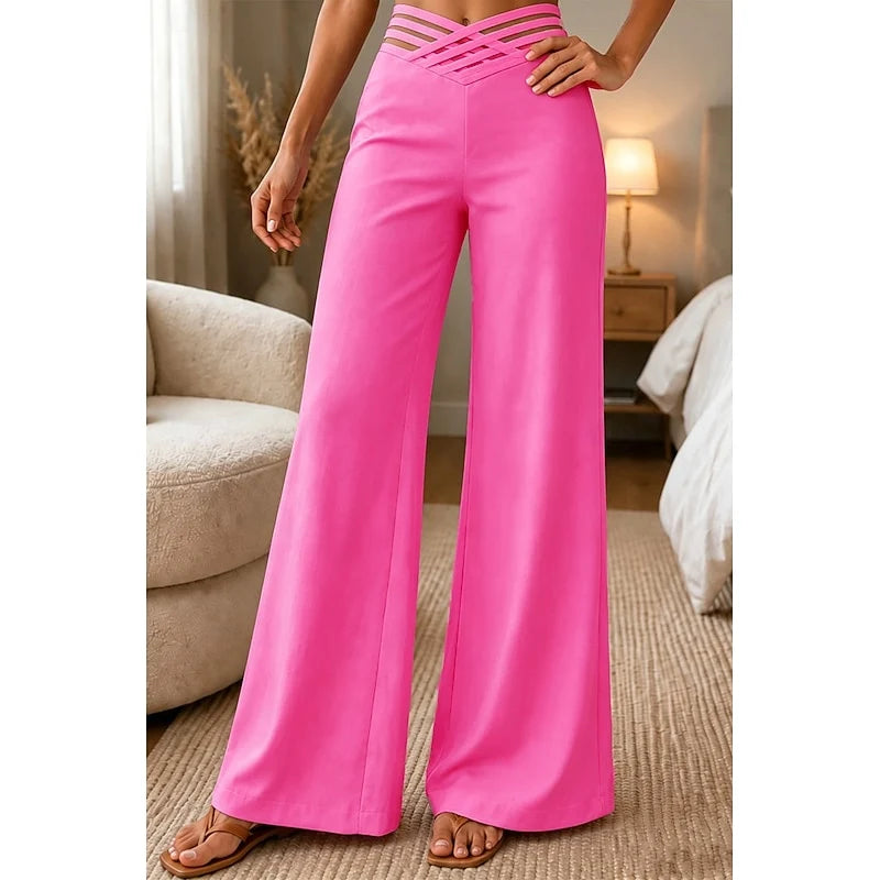 Women's navy blue high-waisted wide-leg trousers