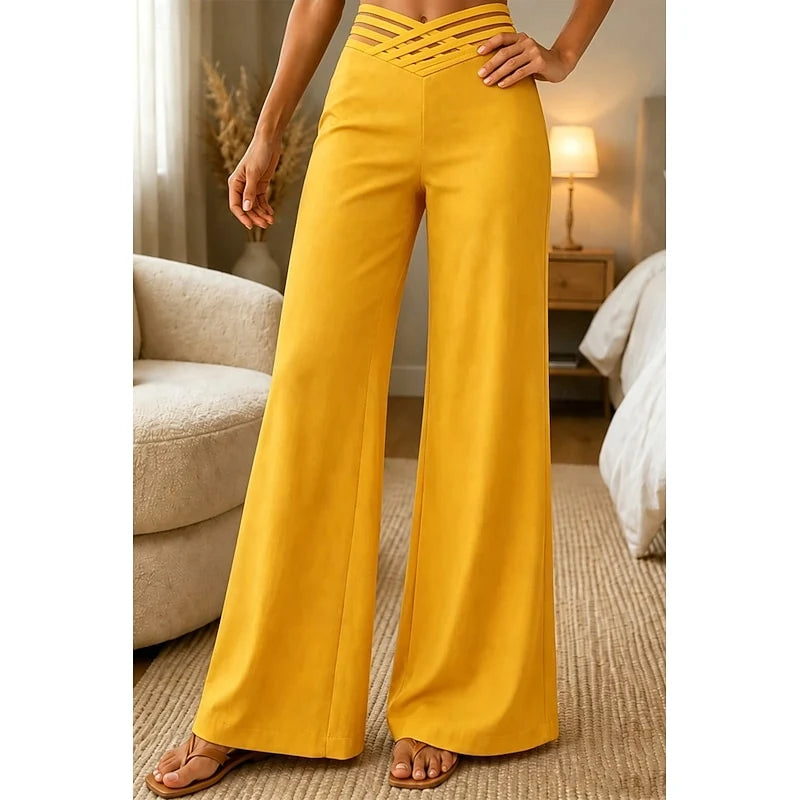 Women's white high-waisted wide-leg trousers