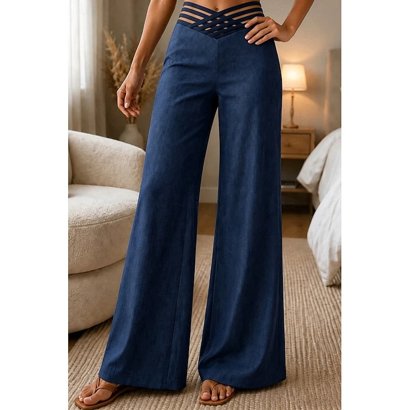 Women's black high-waisted wide-leg trousers