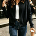 Women's black refined ribbed zip-up jacket for everyday winter wear