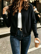 Women's black refined ribbed zip-up jacket for everyday winter wear