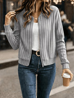 Women's black refined ribbed zip-up jacket for everyday winter wear