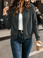 Women's black refined ribbed zip-up jacket for everyday winter wear